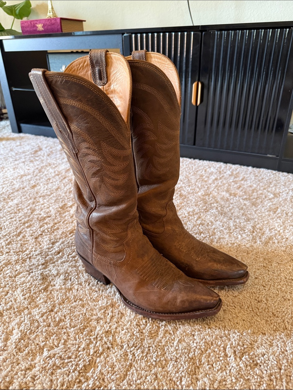 Tecovas Women’s Brown Annie Leather Western Cowboy Boots - Classic Pull-On Style